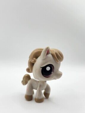 Littlest Pet Shop Authentic # 1777 Horse Beige Pink Eyes Hasbro